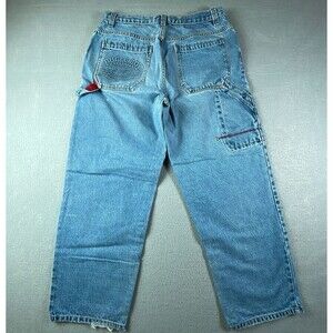 Vintage 90s Bugle Boy 77 Baggy Skater Denim Jeans 34x32 Actual 33x29 Embossed